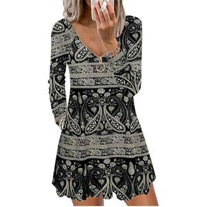 NWT Womens Etcyy Black & White Paisley Print Zipper Detail Boho Dress - Sz S